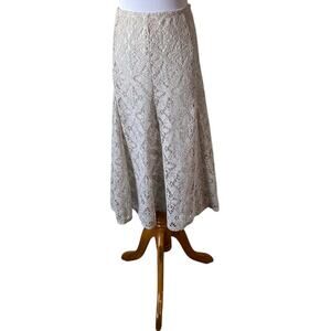 Ruby Rd. Cream Lace Flowy Lined Pull On Elastic Waist Midi Skirt-  Large Petite